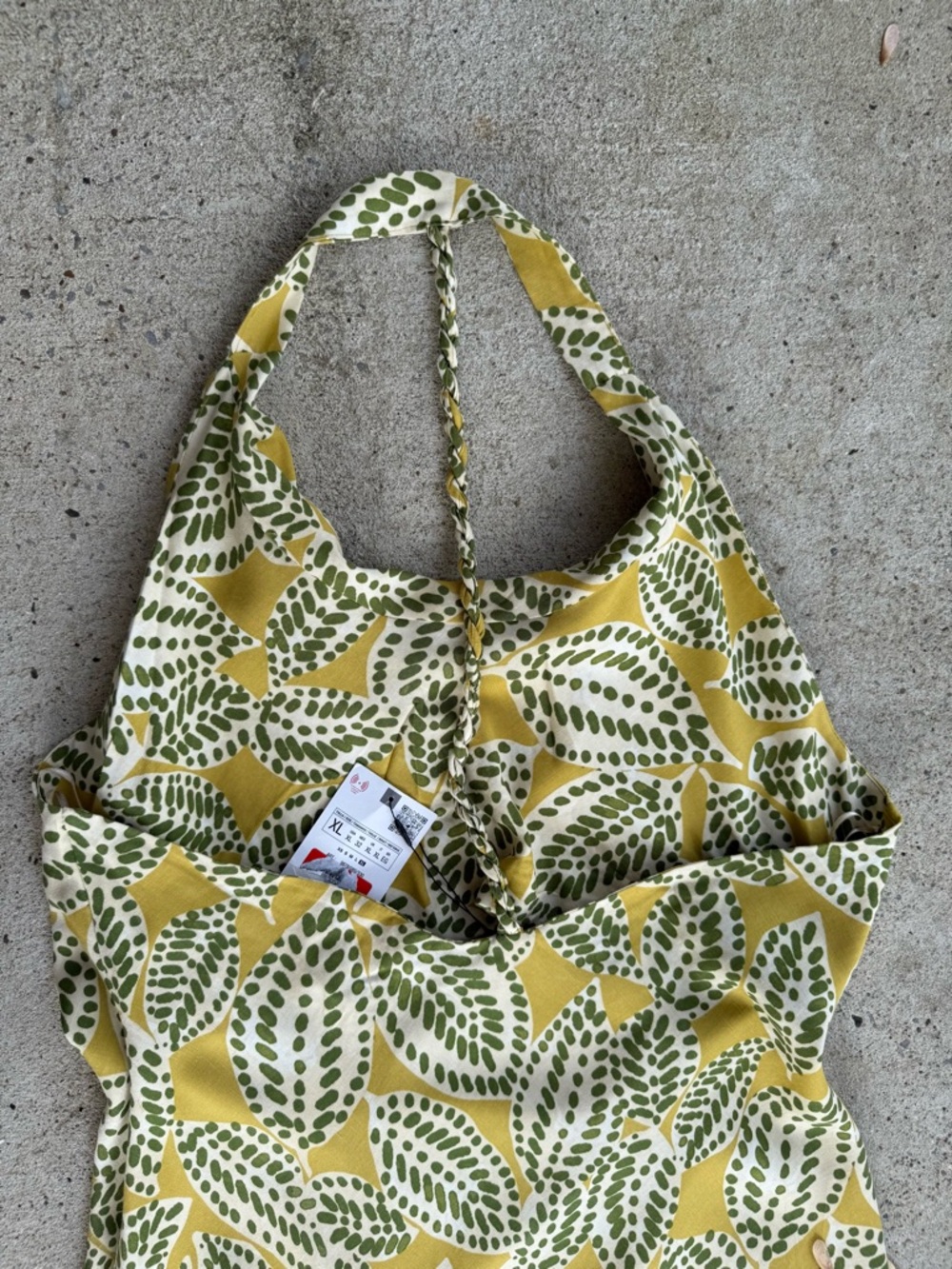 NWT Zara Green /Yellow Linen Blend Leaf Print Backless Halter Midi Dress Size XL - Picture 7 of 14